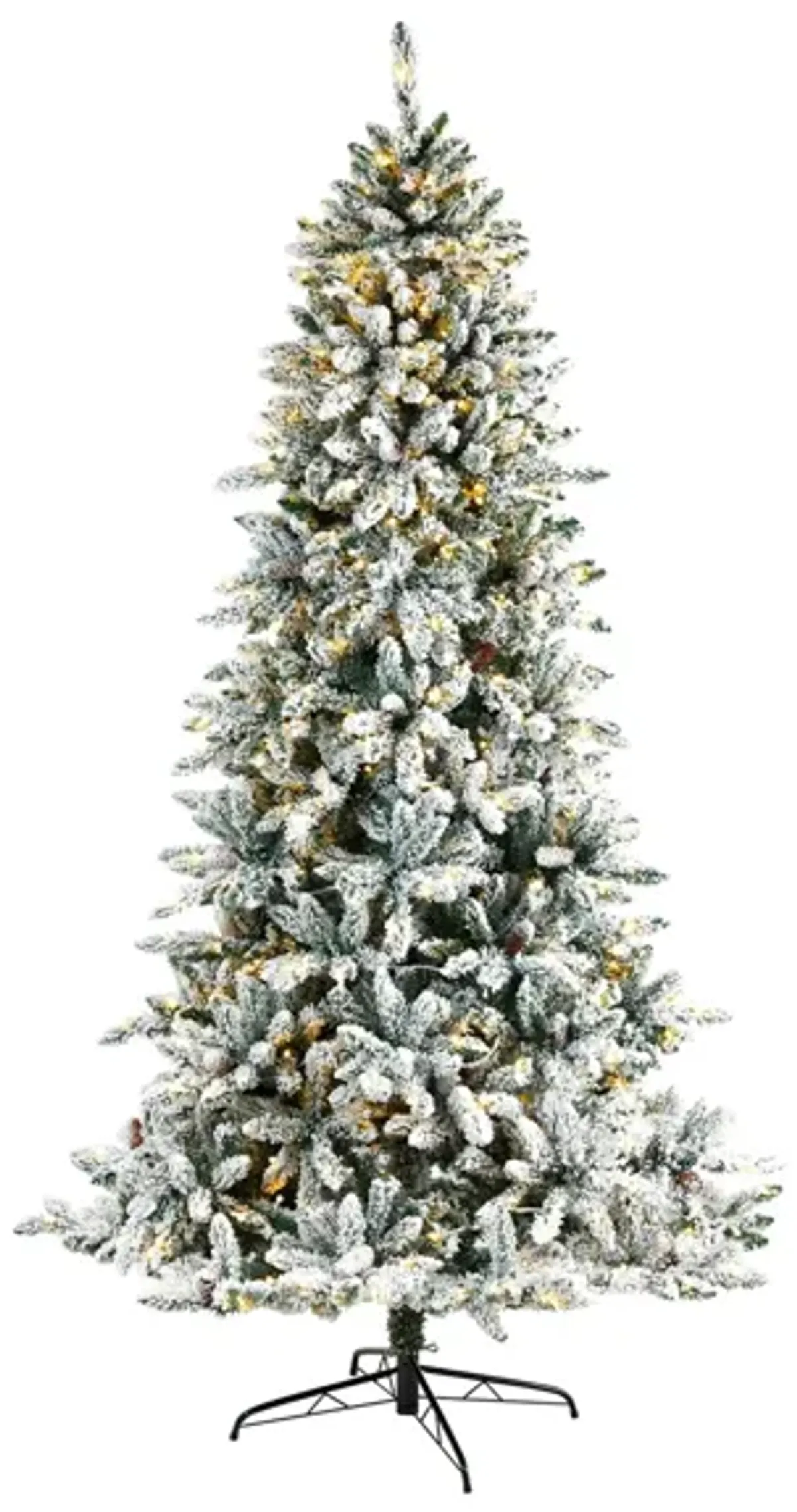 8' Pre-Lit Flocked Livingston Fir Artificial Tree with Pine Cones