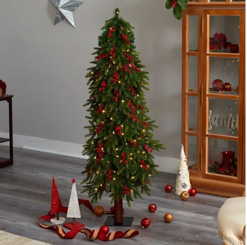 5' Pre-Lit Victoria Fir Artificial Tree in Green by Bellanest