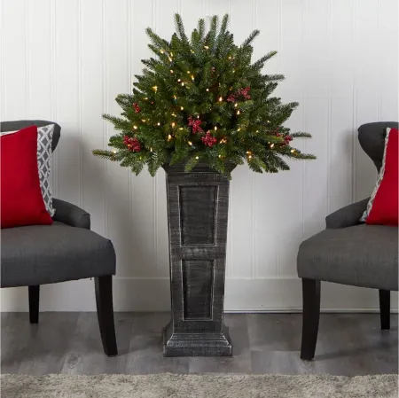 4' Pre-Lit Holiday Artificial Plant and Glittered on Pedestal in Green by Bellanest