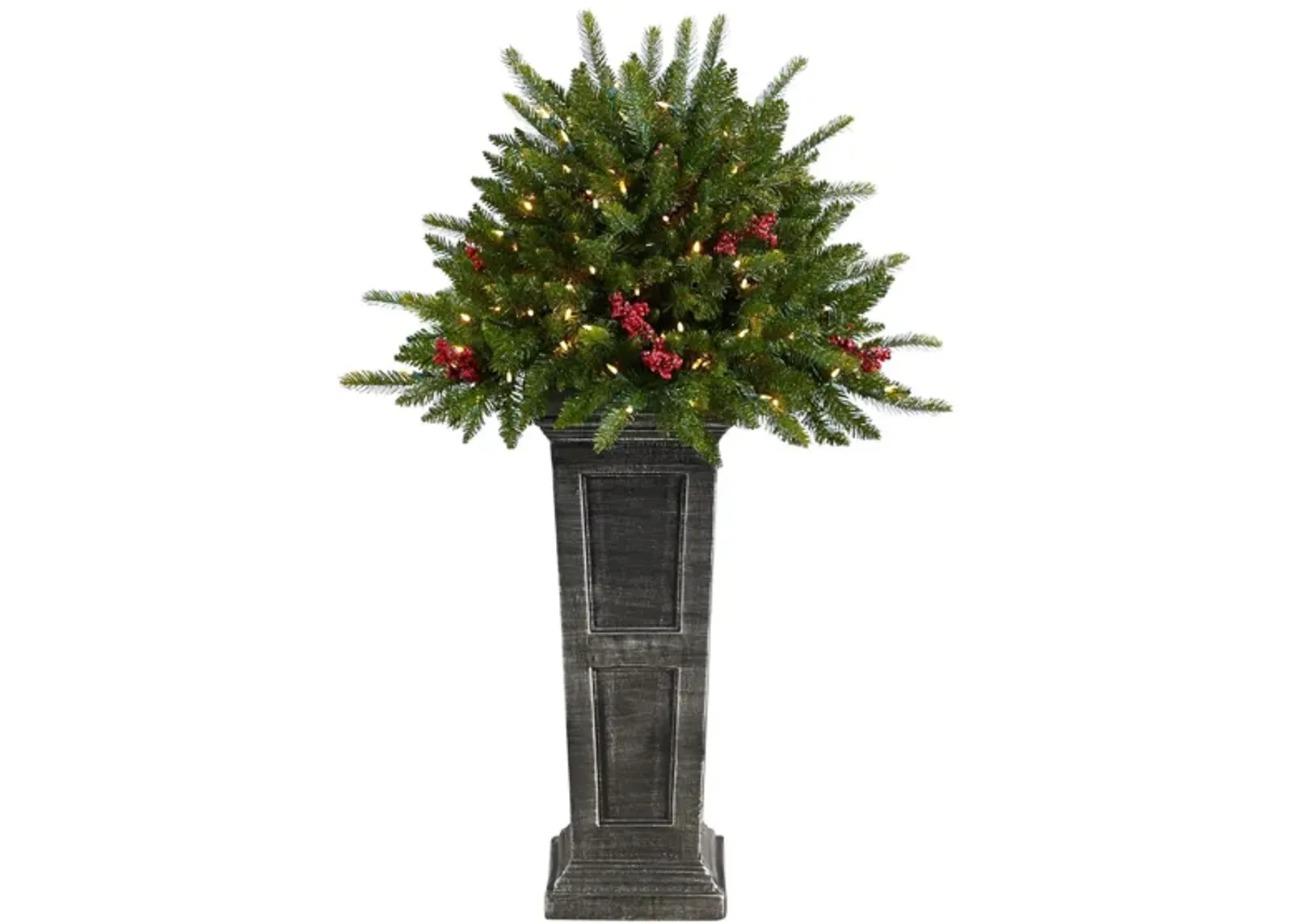 4' Pre-Lit Holiday Artificial Plant and Glittered on Pedestal in Green by Bellanest