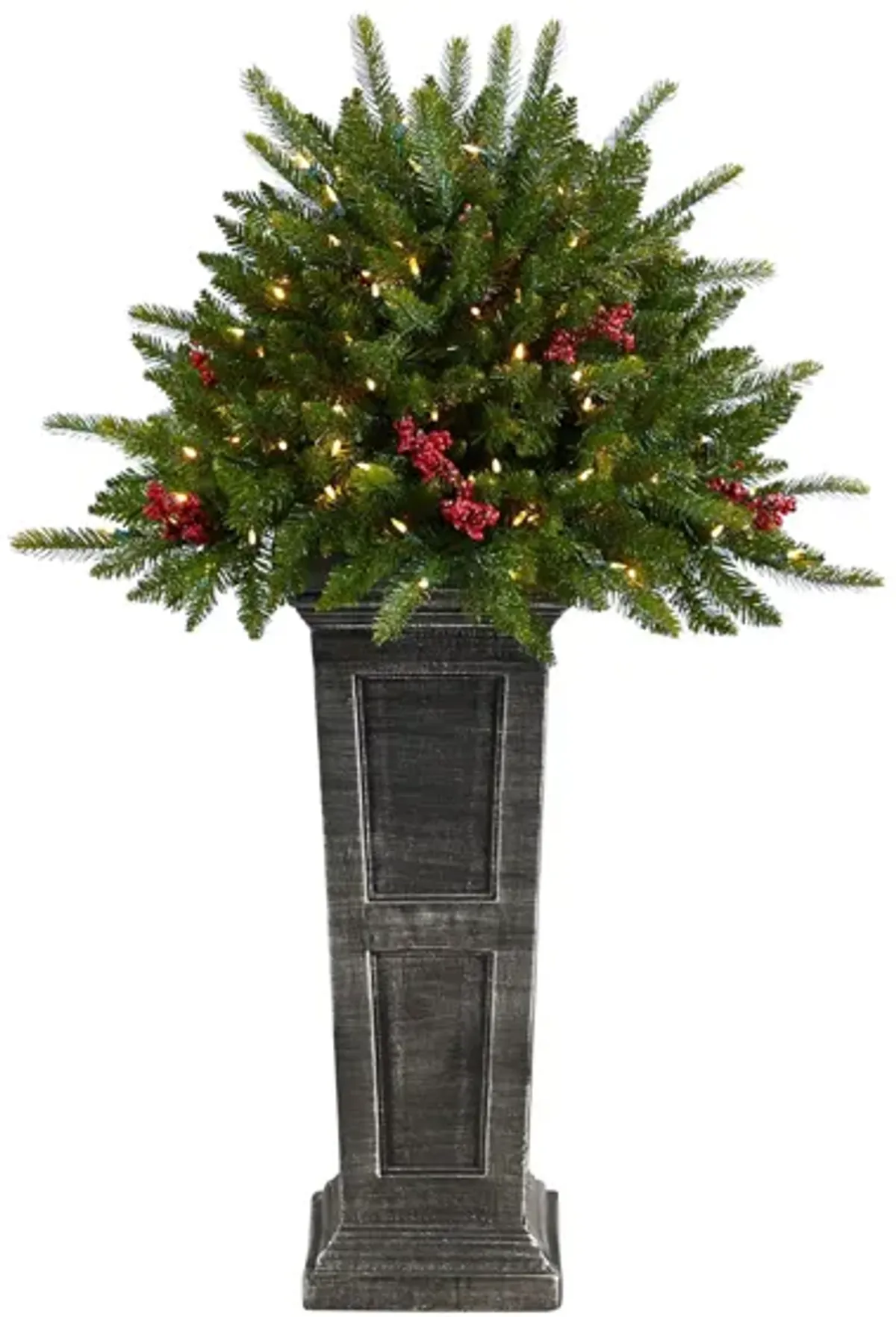 4' Pre-Lit Holiday Artificial Plant and Glittered on Pedestal in Green by Bellanest