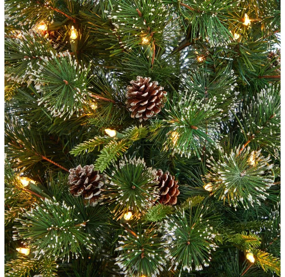 4' Pre-Lit Snowed Tipped Clermont Mixed Pine Artificial Tree in Green by Bellanest