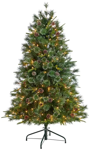 4' Pre-Lit Snowed Tipped Clermont Mixed Pine Artificial Tree in Green by Bellanest