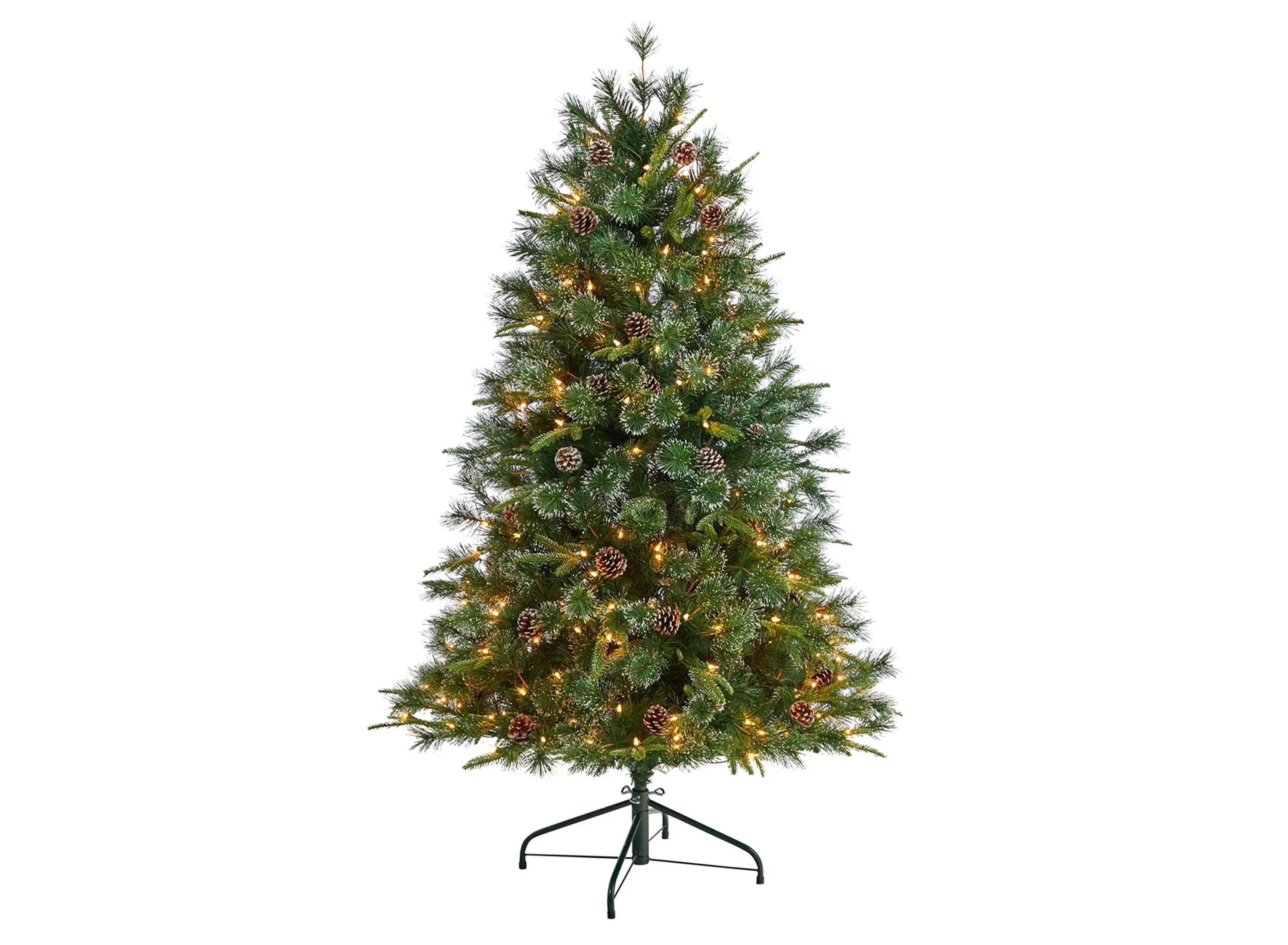 4' Pre-Lit Snowed Tipped Clermont Mixed Pine Artificial Tree in Green by Bellanest