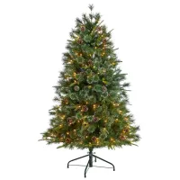 4' Pre-Lit Snowed Tipped Clermont Mixed Pine Artificial Tree in Green by Bellanest