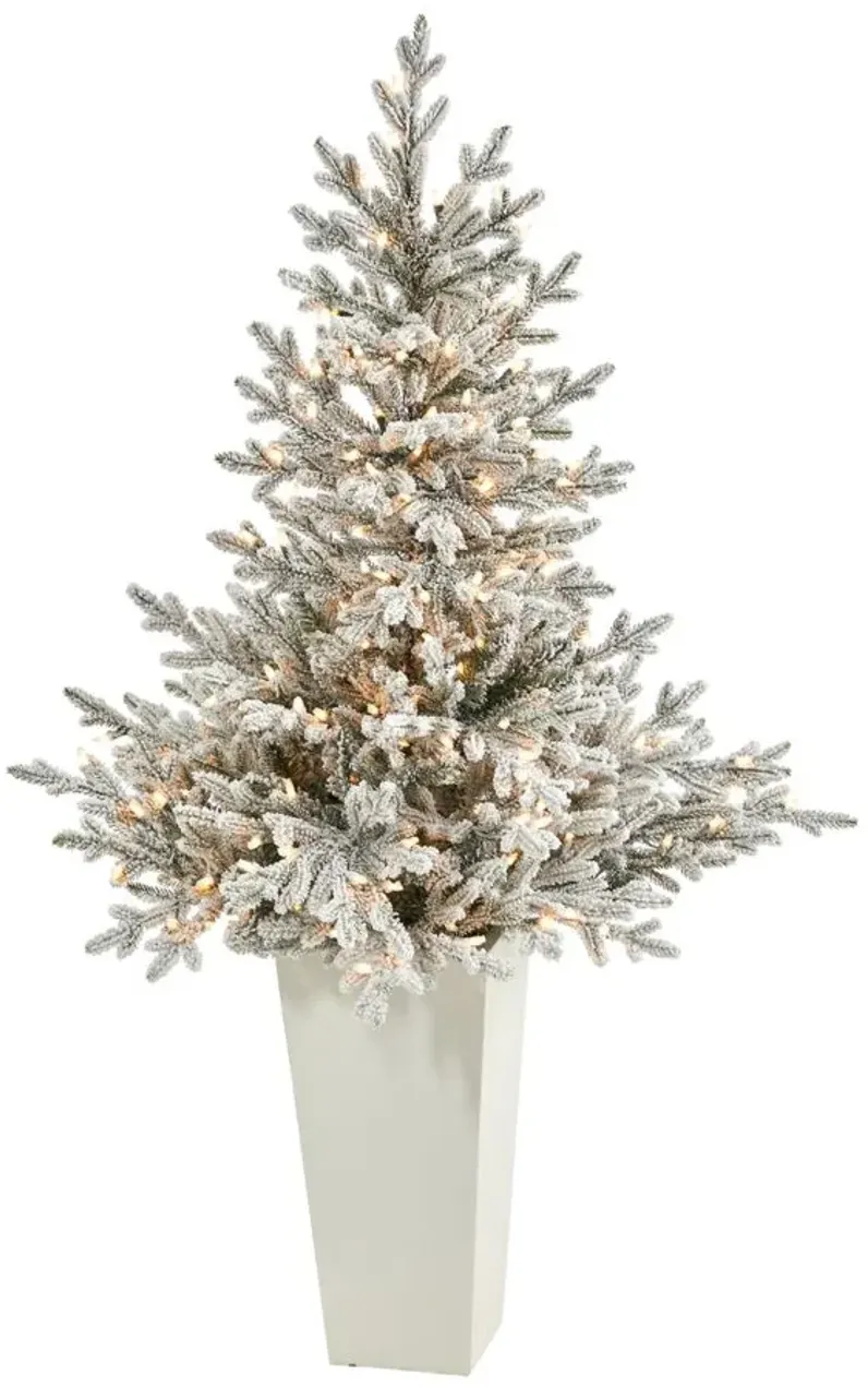 57" Pre-Lit Flocked Fraser Fir Artificial Tree in Green/White by Bellanest