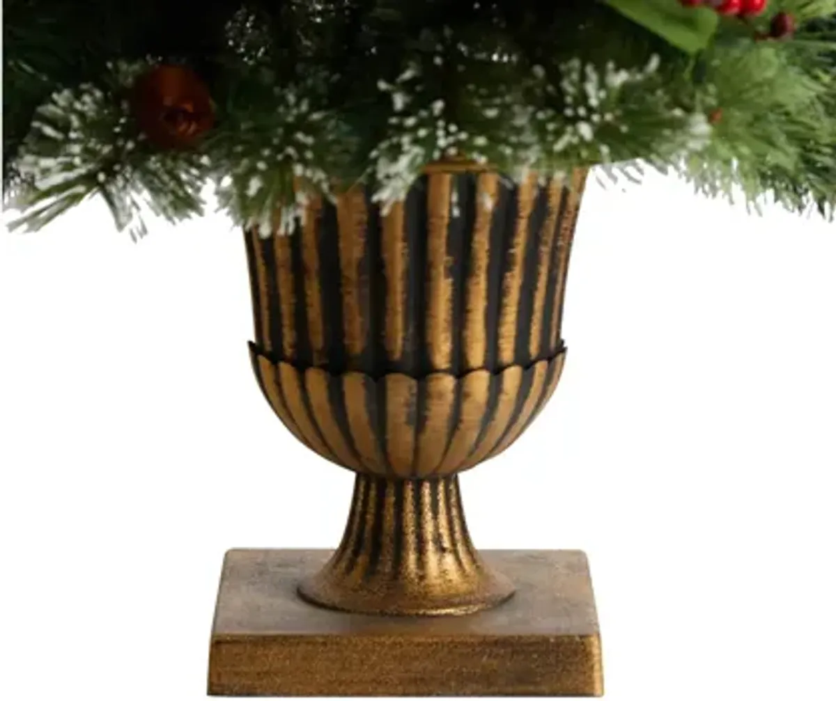 3' Holiday Pre-Lit Snow Tip Artificial Plant in Urn