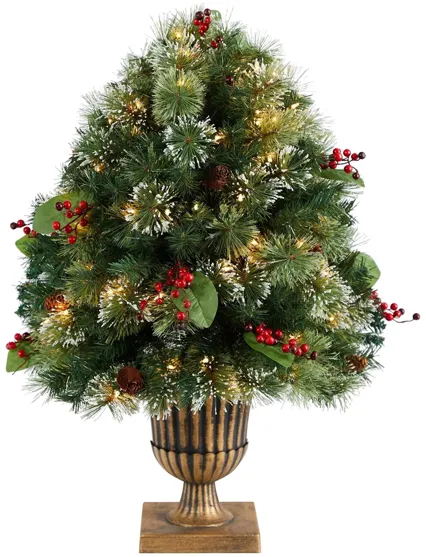 3' Holiday Pre-Lit Snow Tip Artificial Plant in Urn in Green by Bellanest