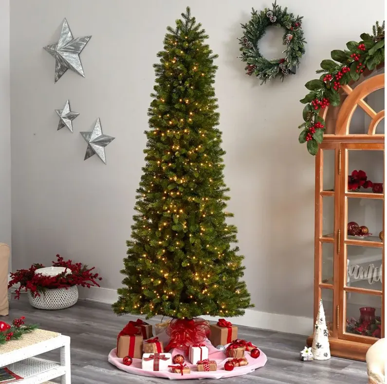 8.5' Pre-Lit Slim Colorado Mountain Spruce Artificial Tree in Green by Bellanest