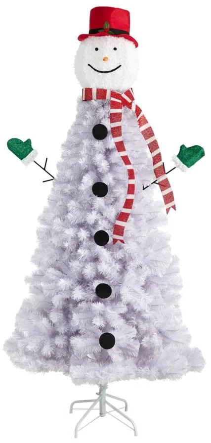 6.5' Snowman Artificial Tree in White by Bellanest