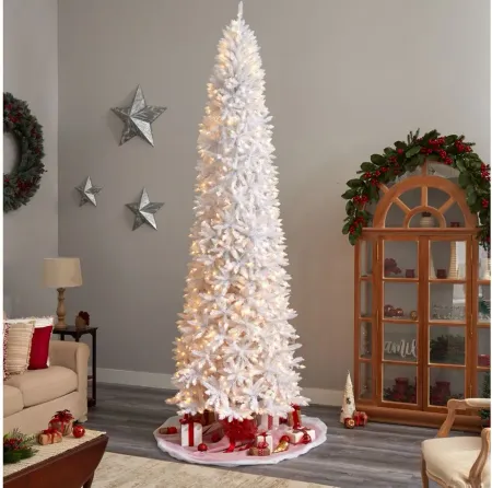11' Slim White Artificial Tree in White by Bellanest