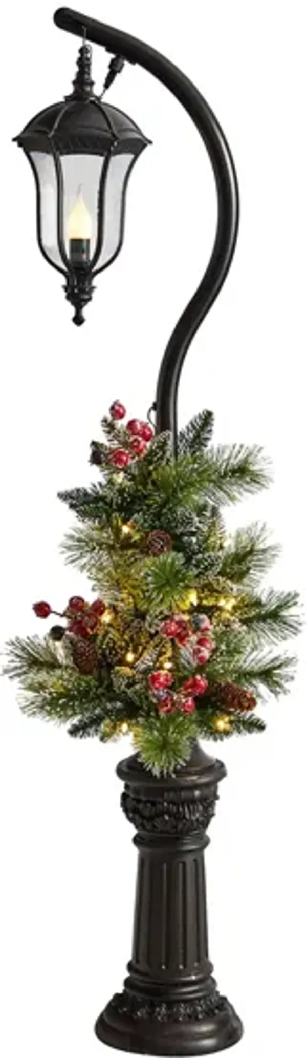 5' Pre-Lit Holiday Decorated Lamp Post with Artificial Greenery