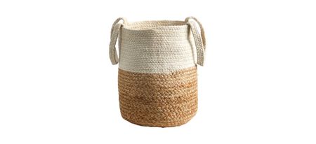 12.5in. Handmade Natural Jute and Cotton Basket Planter in Beige by Bellanest