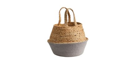 14in. Boho Chic Handmade Cotton & Jute Gray Woven Basket Planter in Beige by Bellanest