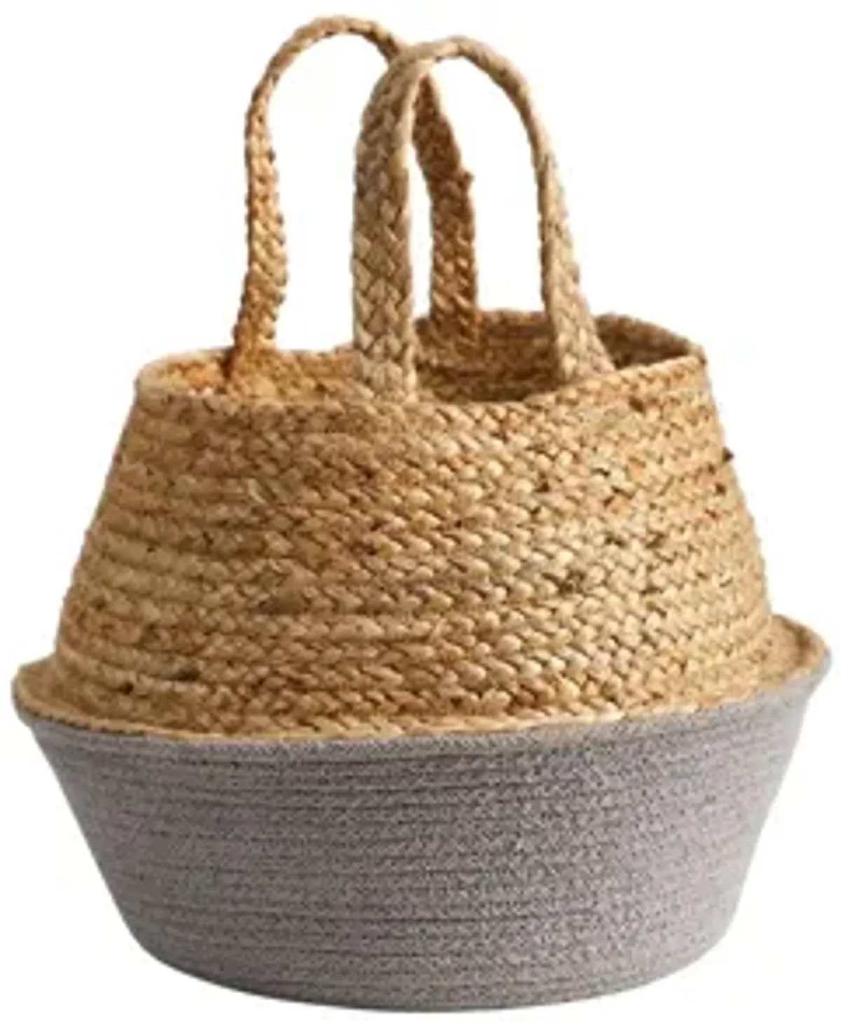 14in. Boho Chic Handmade Cotton & Jute Gray Woven Basket Planter