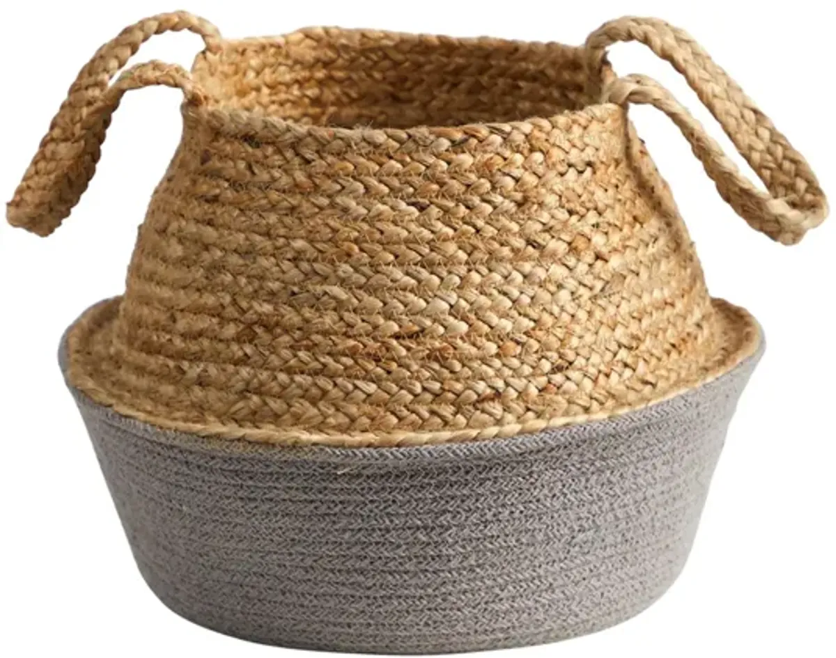 14in. Boho Chic Handmade Cotton & Jute Gray Woven Basket Planter in Beige by Bellanest