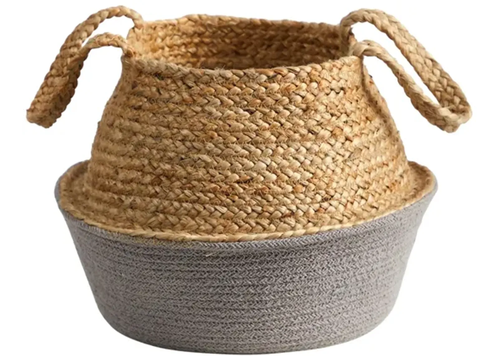 14in. Boho Chic Handmade Cotton & Jute Gray Woven Basket Planter in Beige by Bellanest