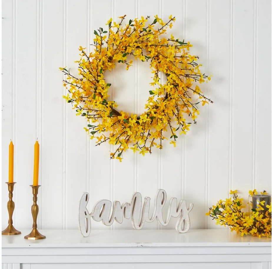 22in. Forsythia Artificial Wreath in Yellow by Bellanest