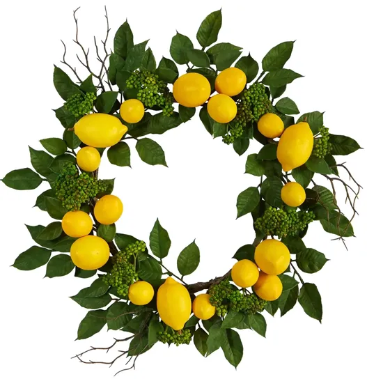 20in. Lemon Artificial Wreath in Yellow by Bellanest