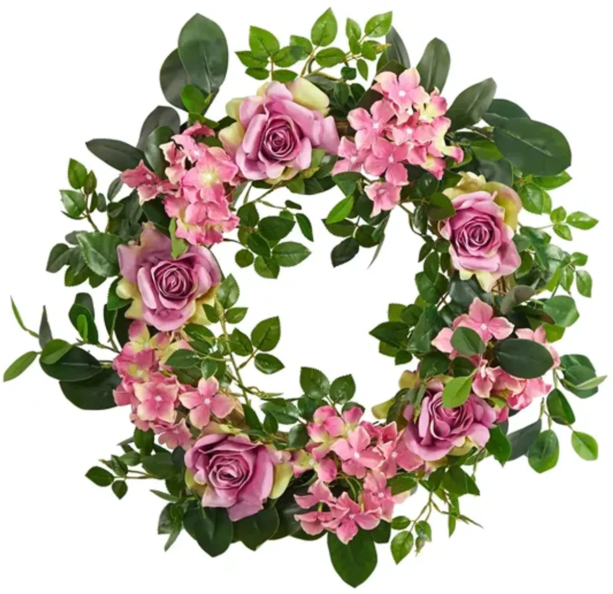 22in. Pink Hydrangea and Rose Artificial Wreath