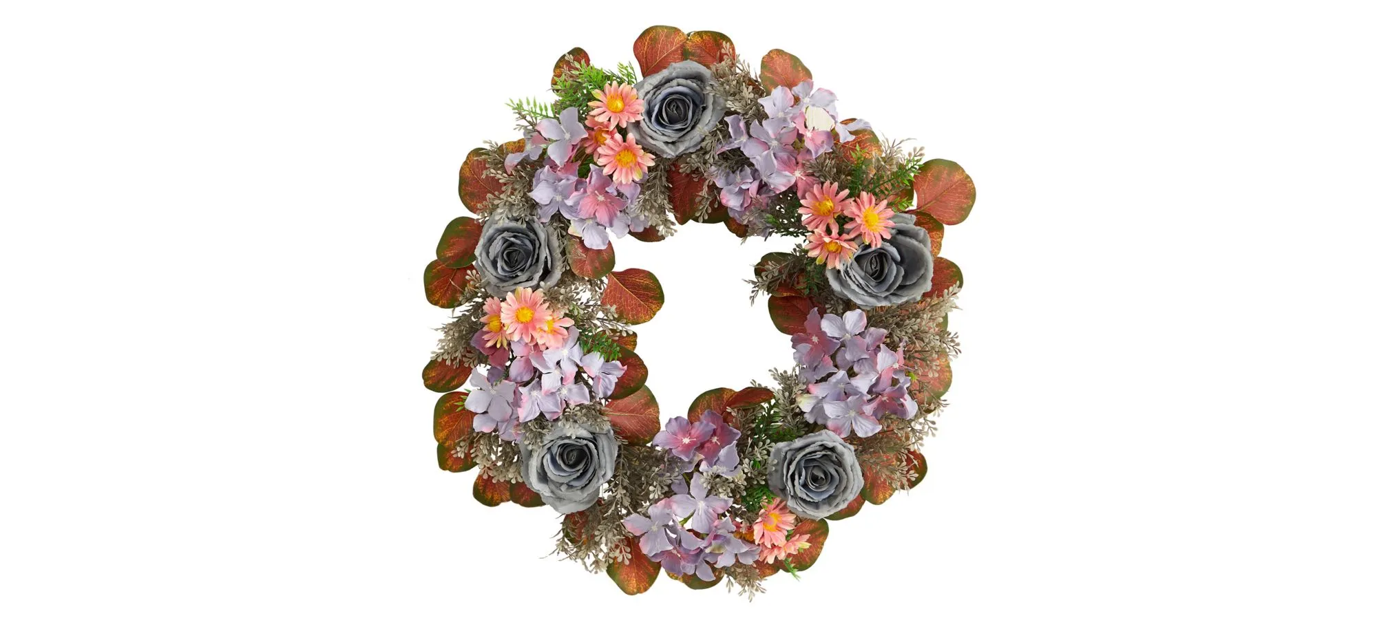 22in. Silver Rose and Purple Hydrangea Artificial Wreath in Purple by Bellanest