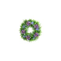 22in. Purple Rose, Blue Daisy and Greens Artificial Wreath in Purple by Bellanest