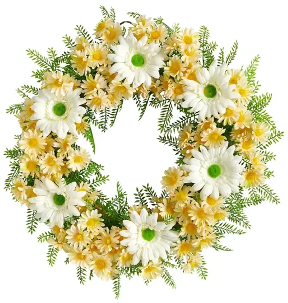 21in. Mixed Daisy Artificial Wreath in White & Yellow by Bellanest