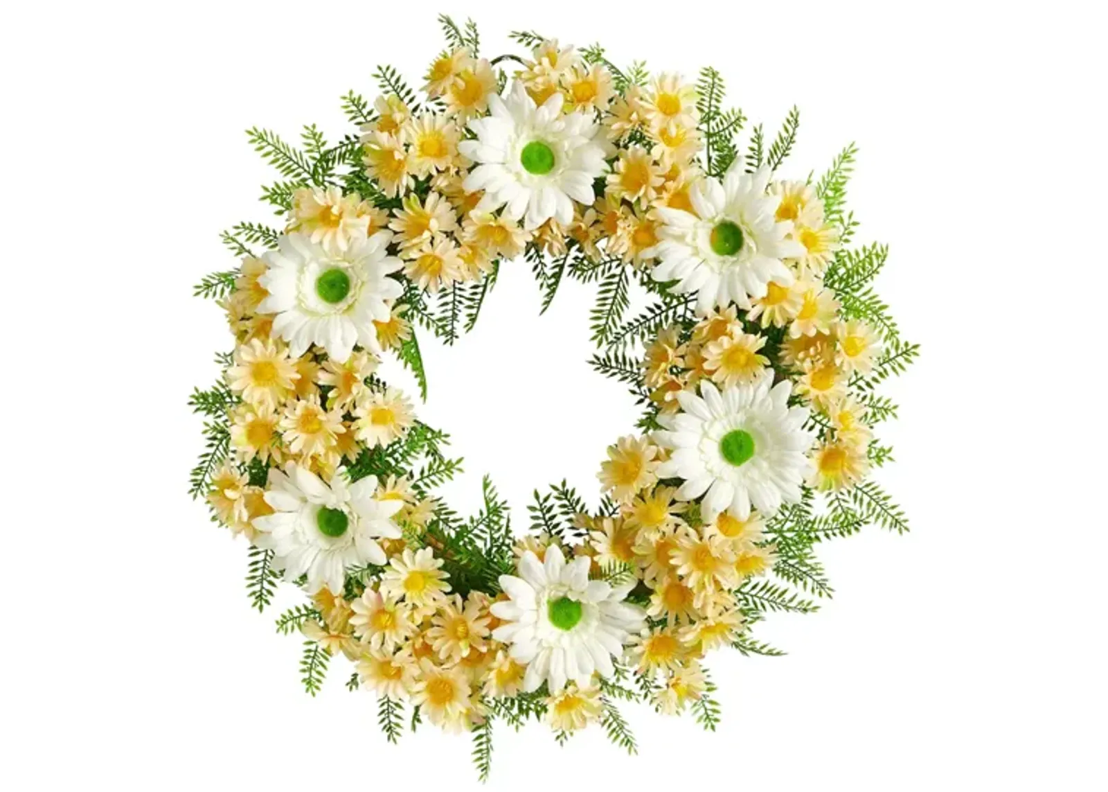 21in. Mixed Daisy Artificial Wreath in White & Yellow by Bellanest