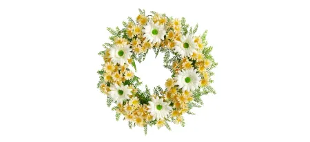 21in. Mixed Daisy Artificial Wreath in White & Yellow by Bellanest