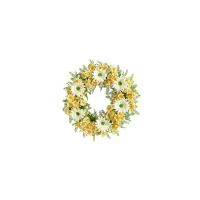 21in. Mixed Daisy Artificial Wreath in White & Yellow by Bellanest