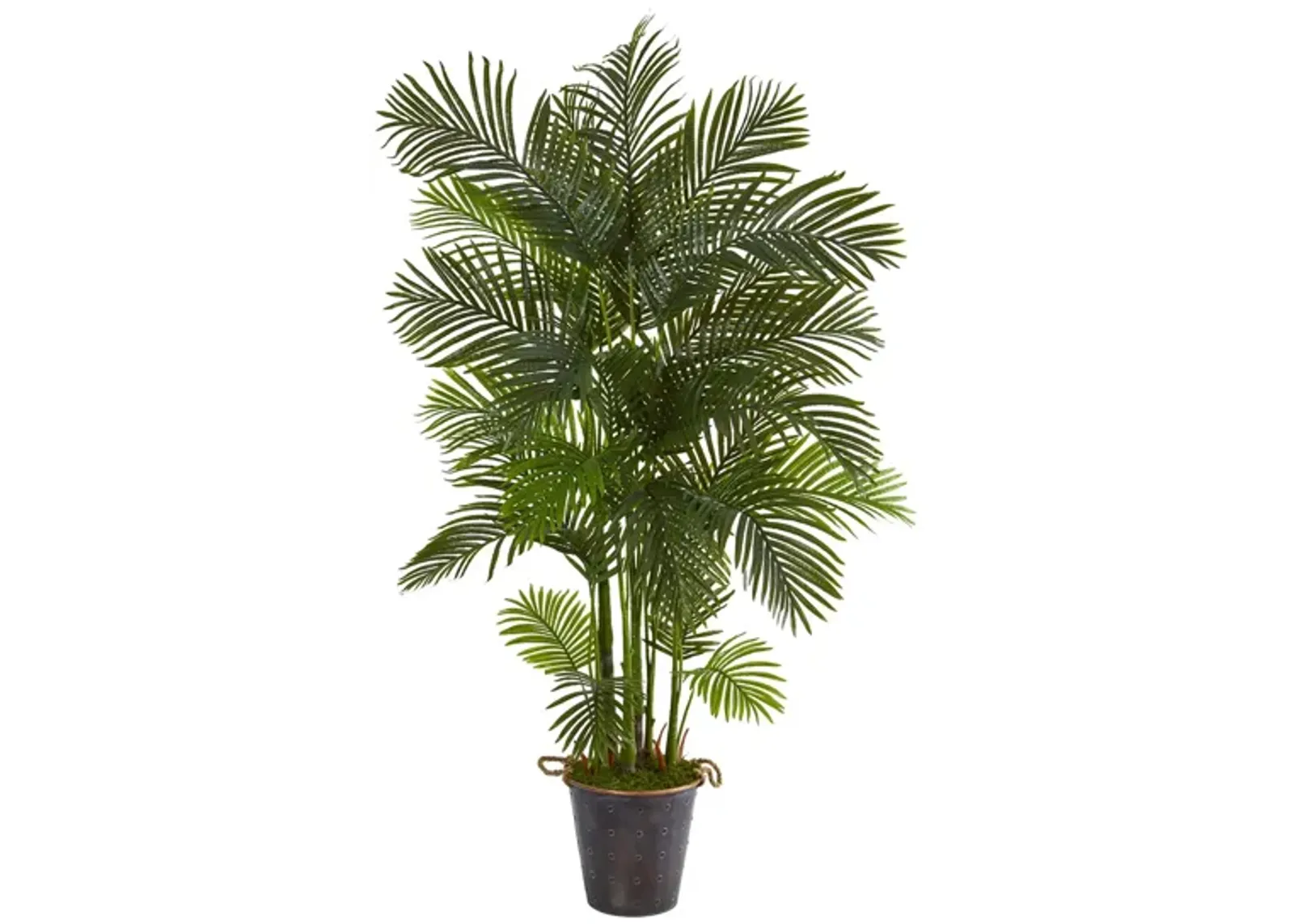 75in. Areca Palm Artificial Tree in Decorative Metal Pail with Rope in Green by Bellanest