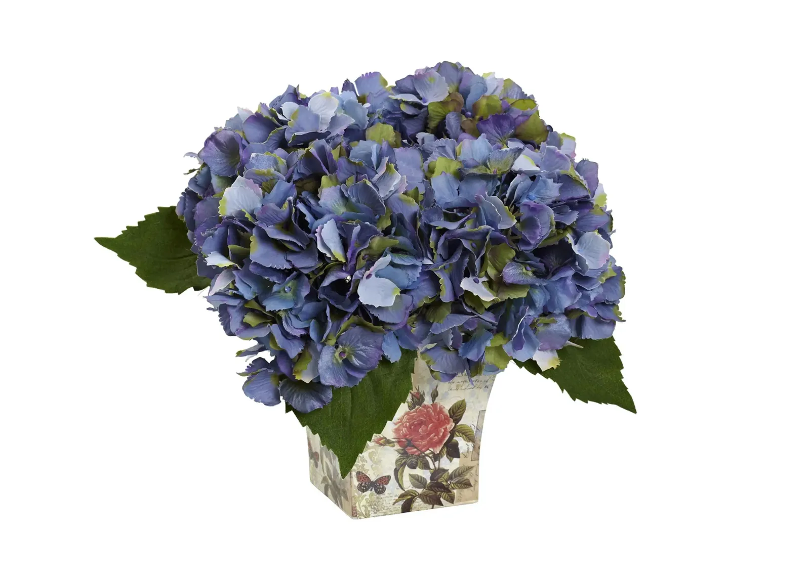 Hydrangea Silk Arrangement with Floral Planter in Blue by Bellanest