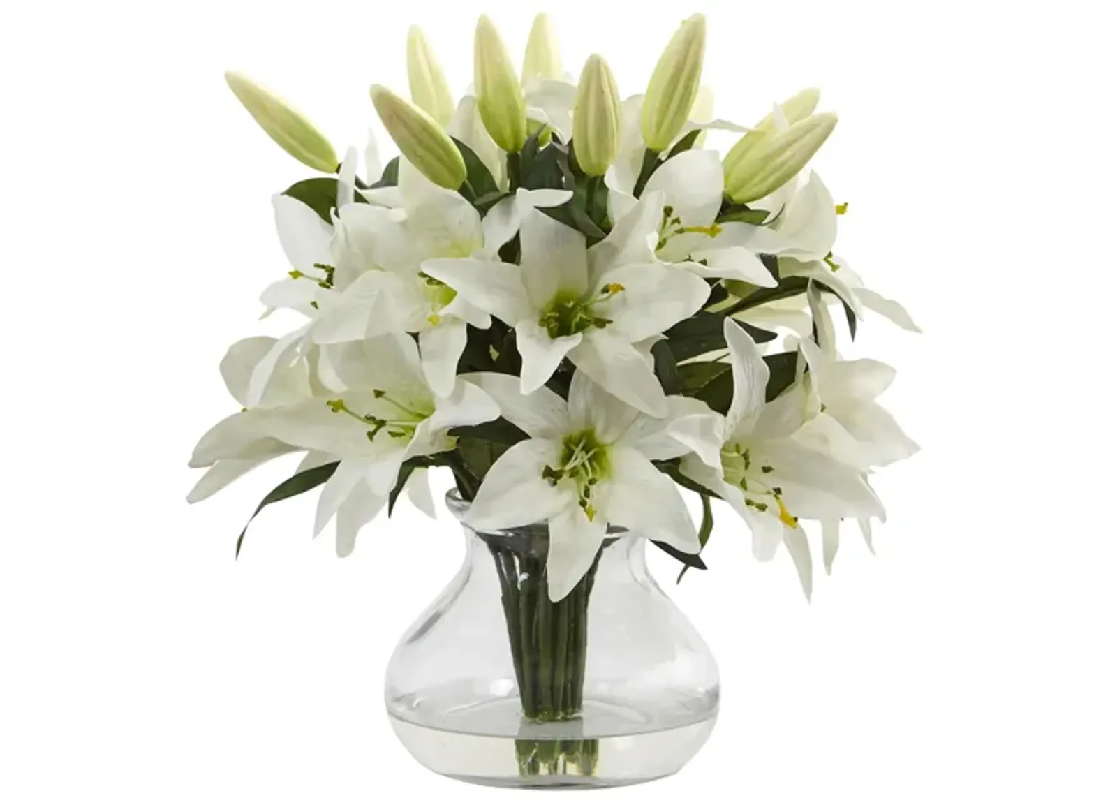 Lily Silk Arrangement with Glass Vase in White by Bellanest