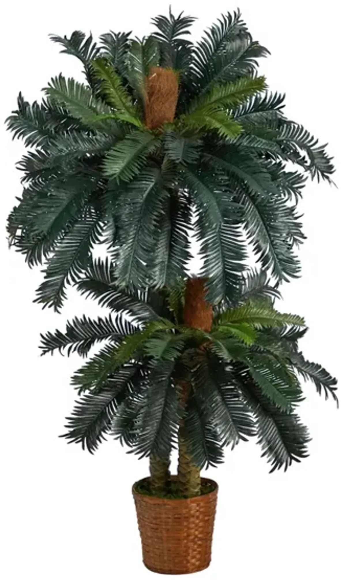 5ft. and 3ft. Double Sago Palm Artificial Tree with Basket in Green by Bellanest