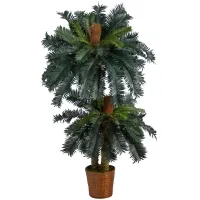 5ft. and 3ft. Double Sago Palm Artificial Tree with Basket in Green by Bellanest