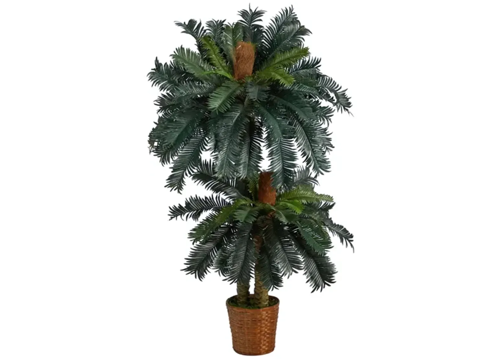 5ft. and 3ft. Double Sago Palm Artificial Tree with Basket in Green by Bellanest