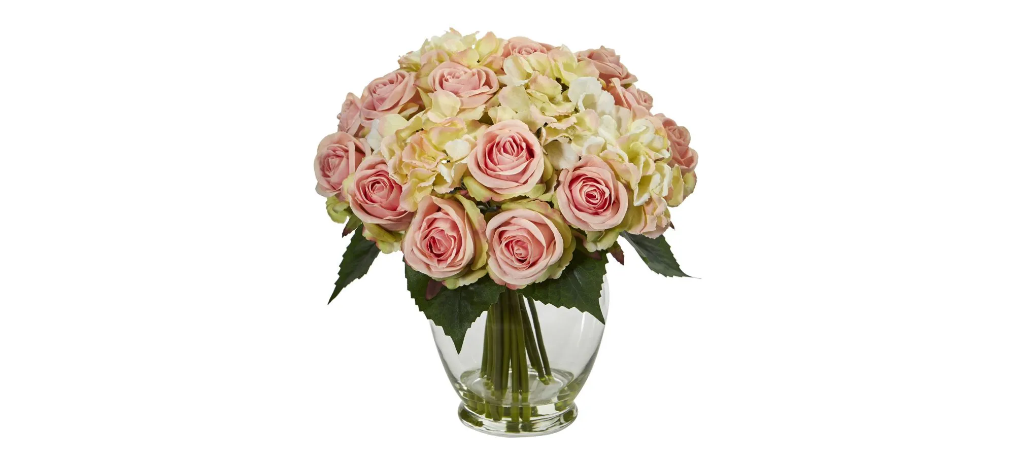 Rose and Hydrangea Bouquet Artificial Arrangement in Pink by Bellanest