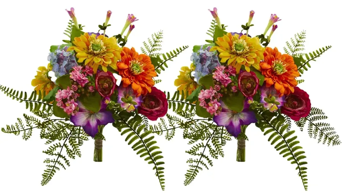 13in. Mixed Flowers Artificial Bush (Set of 2) in Assorted by Bellanest