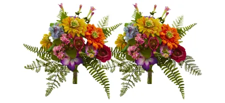 13in. Mixed Flowers Artificial Bush (Set of 2) in Assorted by Bellanest