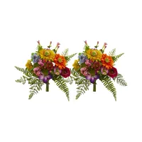 13in. Mixed Flowers Artificial Bush (Set of 2) in Assorted by Bellanest
