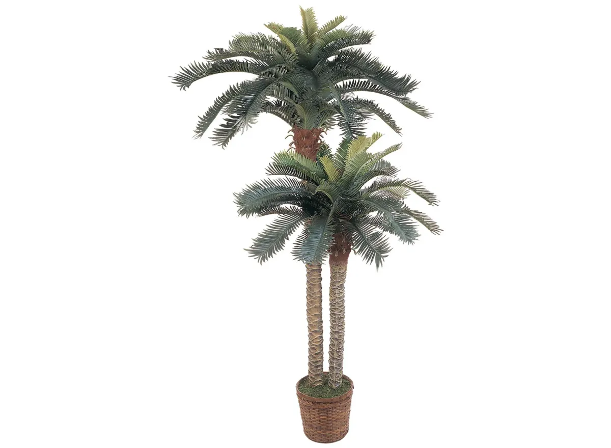 Sago Palm Double Potted Artificial Tree in Green by Bellanest