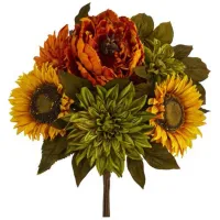 16in. Peony, Dahlia, and Sunflower Bouquet (Set of 2) in Orange/Yellow by Bellanest