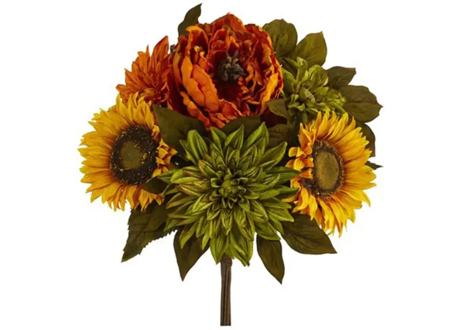 16in. Peony, Dahlia, and Sunflower Bouquet (Set of 2) in Orange/Yellow by Bellanest