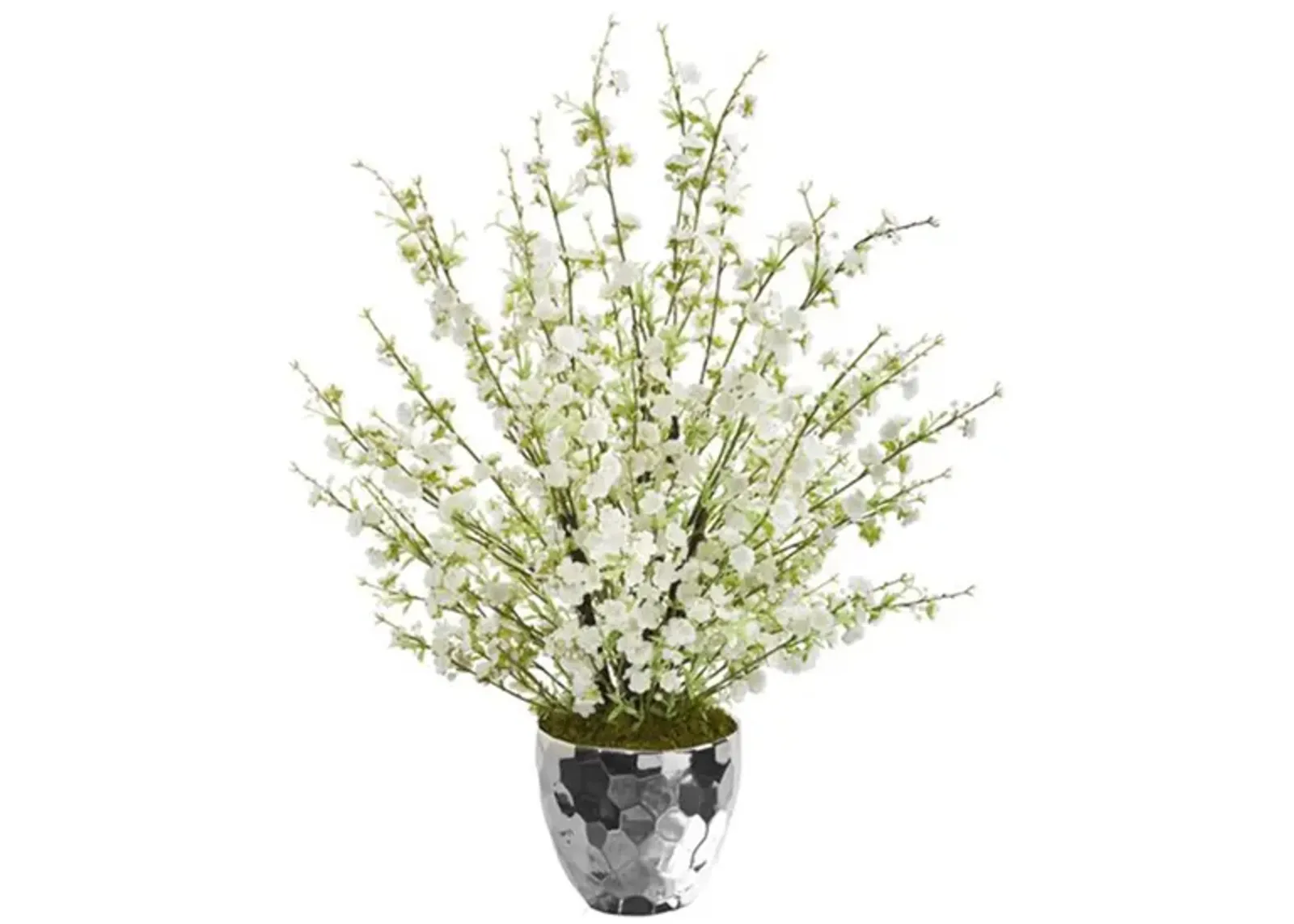 29in. Silver Cherry Blossom Arrangement in White by Bellanest