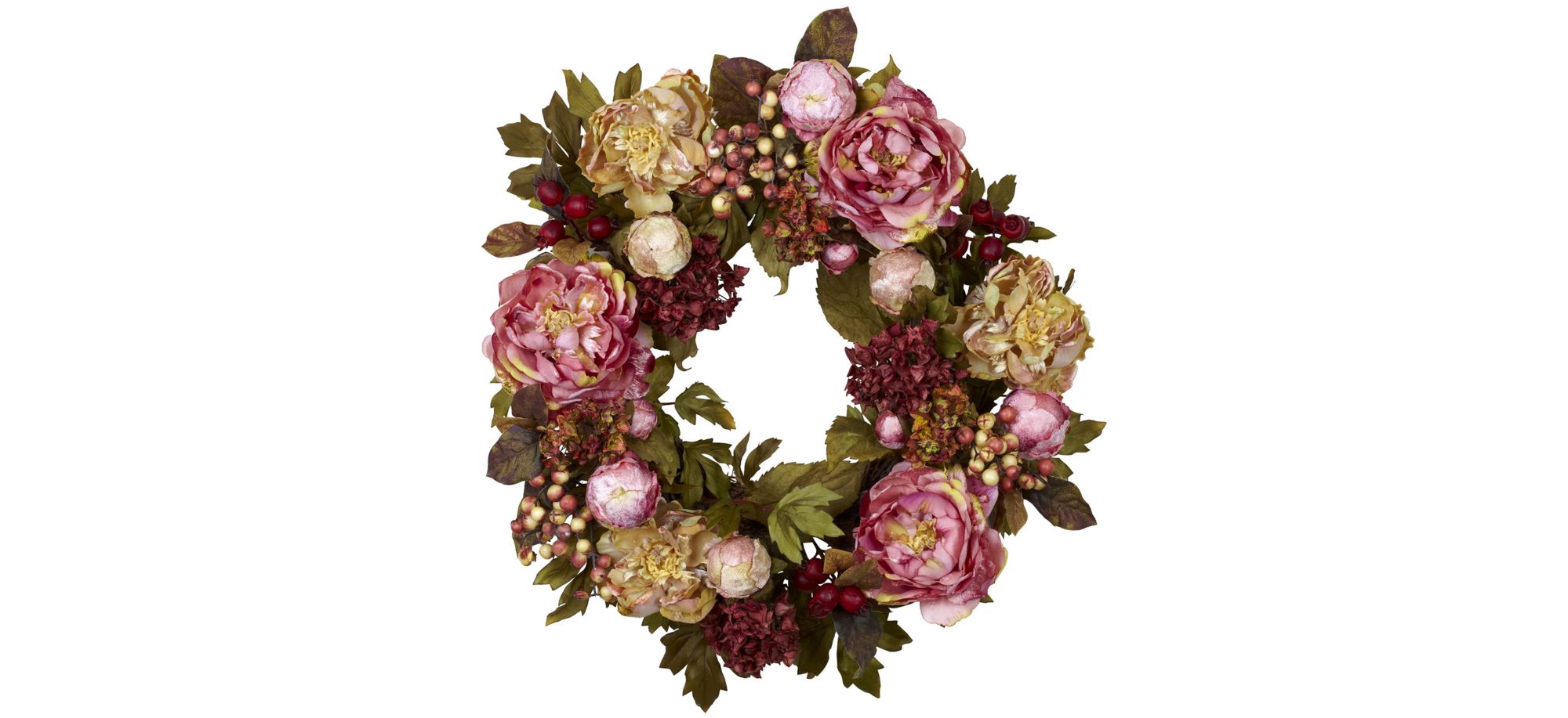 Peony Hydrangea Artificial Wreath in Autumn by Bellanest