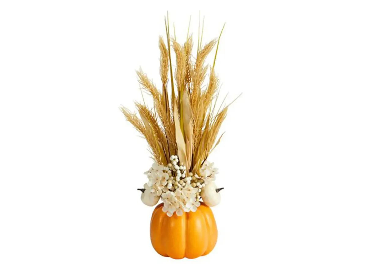 21in. Dried Wheat and Pumpkin Arrangement in Orange by Bellanest