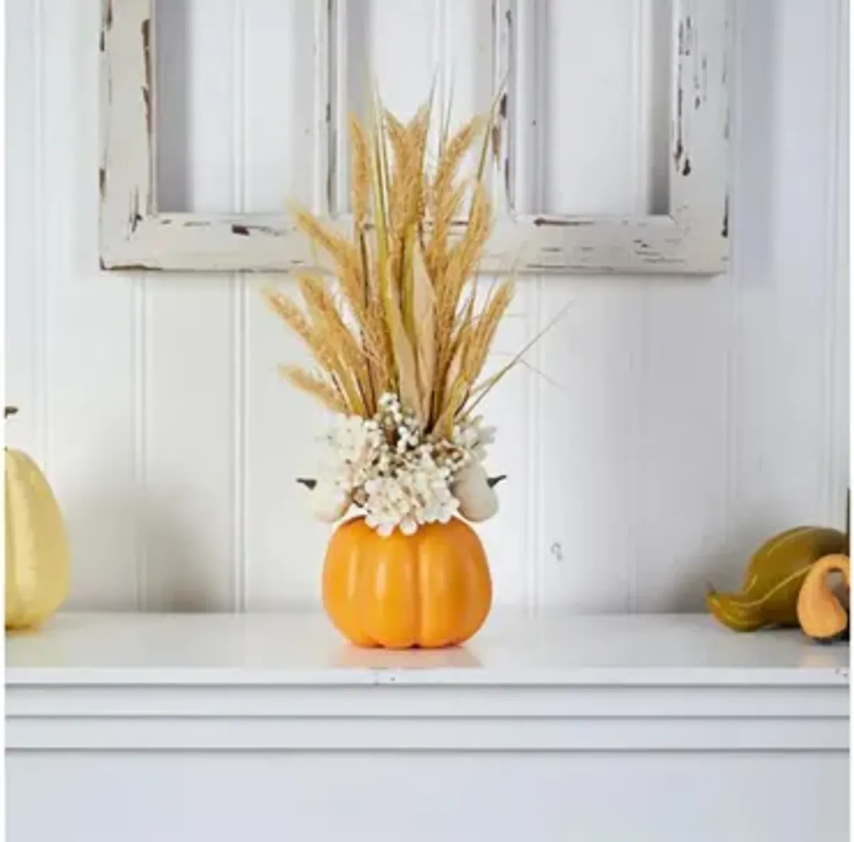 21in. Dried Wheat and Pumpkin Arrangement