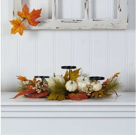 22in. Autumn Harvest Candelabrum Arrangement in Multicolor by Bellanest