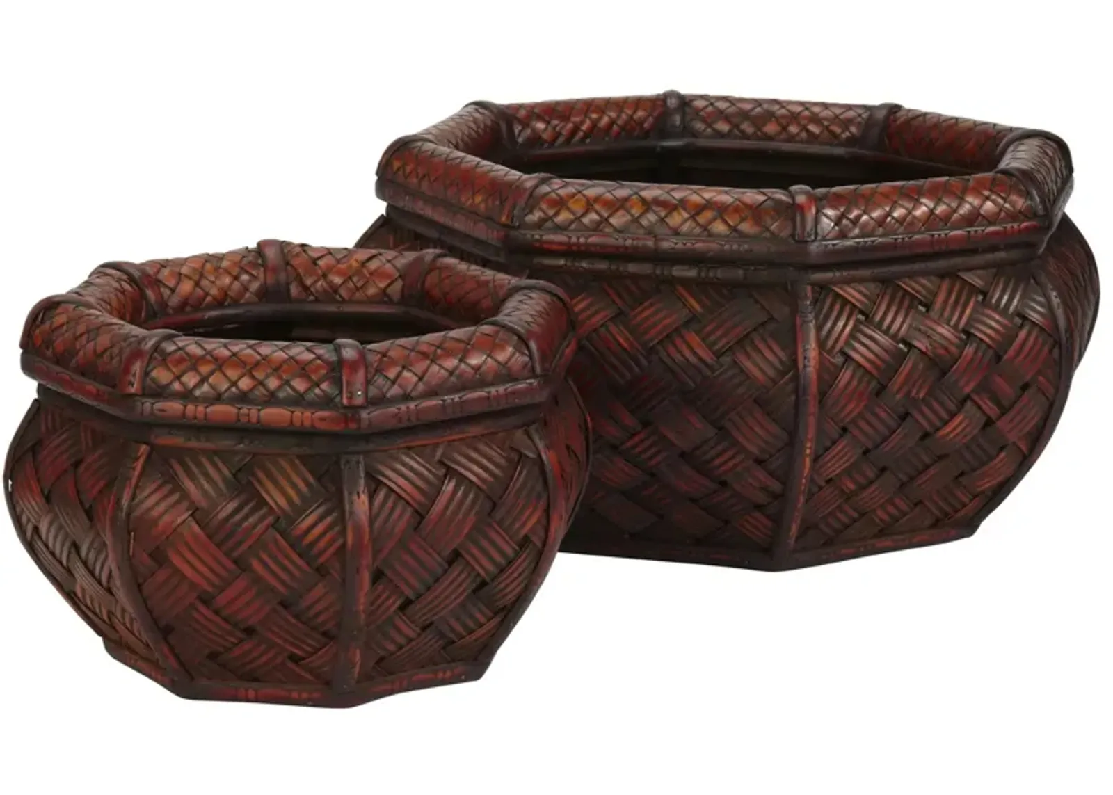 Rounded Octagon Decorative Planters (Set of 2) in Brown by Bellanest