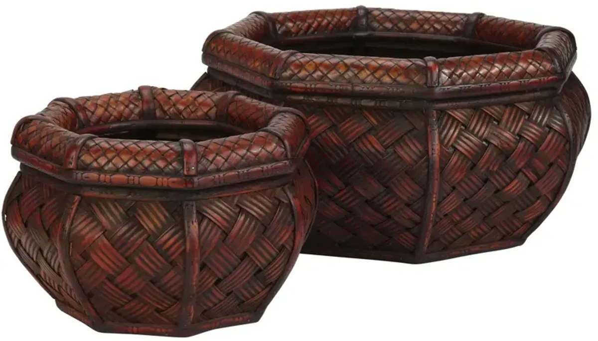 Rounded Octagon Decorative Planters (Set of 2) in Brown by Bellanest